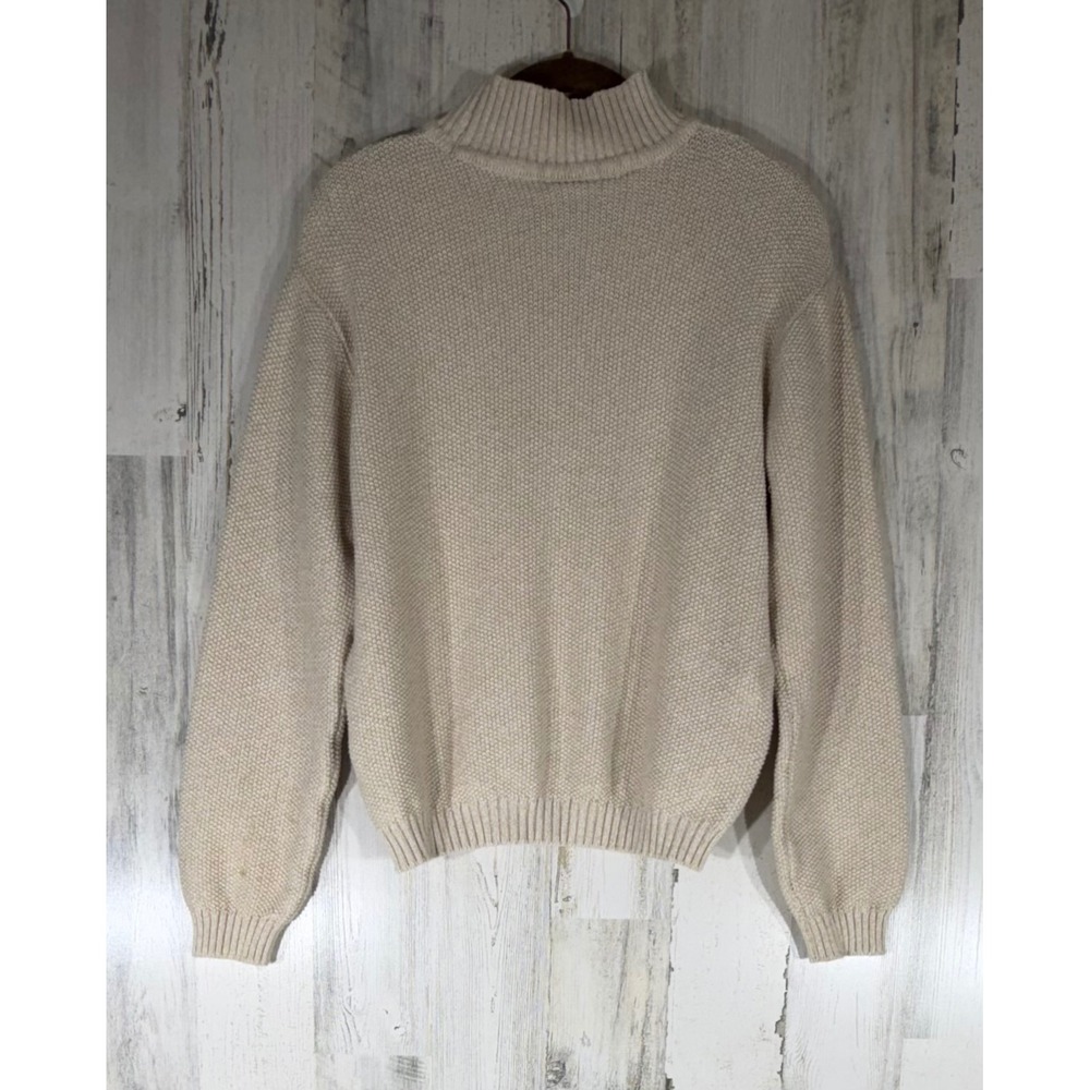 Liz Claiborne Sweater Large Beige Mock Neck Vintage Fisherman Neutral Minimalist